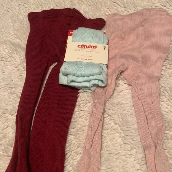 Condor tights open work crocheted pink lavender and aqua size 1 rust red size 2 - Picture 2 of 5